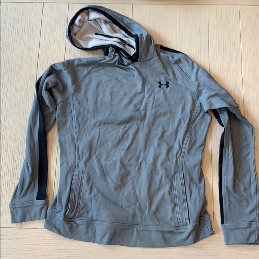 Grey and black lightweight under armour hoodie